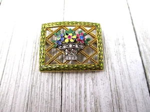 Vintage Joan Rivers Basket of Flowers Brooch Gold Tone Enamel Flowers - Picture 1 of 10