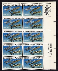 Scott #1684 Commercial Aviation 13¢ Zip/ME Block of 10 Stamps - MNH - Picture 1 of 1