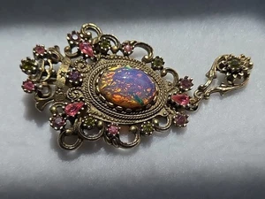 1975 Sarah Coventry Anstecknadel Brosche Anhänger wunderschöne Farben 3" lang rosa & grün TD1 - Bild 1 von 11