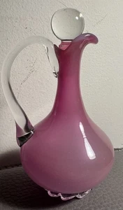 Vintage Mauve Opaline Hand Blown Glass Cruet, 7”H - Picture 1 of 9