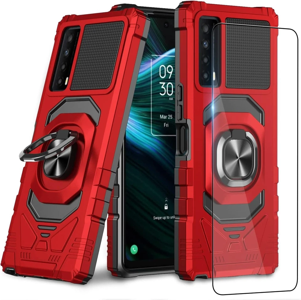 Capa protetora resistente à prova de choque + vidro temperado para TCL Stylus 5G (vermelho) - Imagem 1 de 1