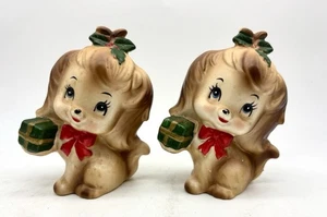 Vintage Lefton Christmas Dog Figurine Cocker Spaniel Puppy Holding Present Lot - Picture 1 of 7