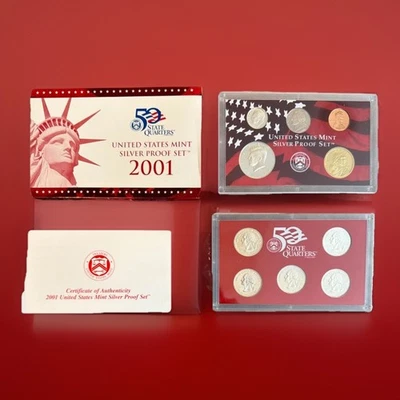 2001 U.S. Mint Silver Proof Set 10 Coins with COA & Original Box (C0011) - Image 1 of 2