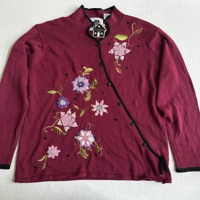 NEW Storybook Knits Cardigan Sweater Asian Embellished Mandarin Size LARGE - Image 1 of 4