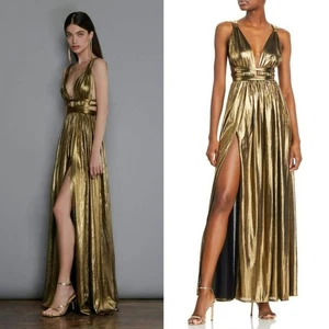 Robe de déesse neuve Bronx & Banco à bretelles dorées dos maxi robe demoiselle d'honneur US 10 - Photo 1/16