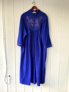 Vintage Vanity Fair Damen blau Velours lang vorne halber Reißverschluss Maxi Morgenmantel XXXL kuschelig - Bild 1 von 9