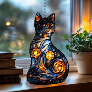 Schwarze Katze und Mond Katze Denkmal Ornament Wandbild Fenster Hänge Deko - Bild 1 von 3
