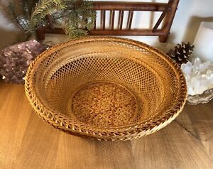 Vintage Large Round Bamboo Basket Boho Decor