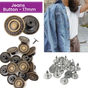 Round Hammer-On Stud Replacement Buttons for Denim Jacket DIY Jeans Button 17mm - Picture 1 of 12