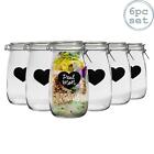 6x Embossed Heart Storage Preserving Jars with Seals Chalkboard Labels 1.5L