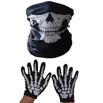 NUEVO Disfraz de Fiesta Halloween Fantasma Gótico Negro Calavera Esqueleto Hueso Muñeca Guantes Foto 1 de 4