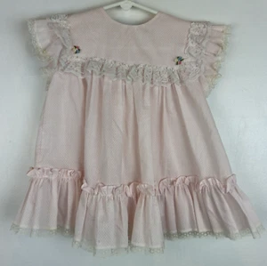 Vintage Bryan Dress Baby Girl 24M Lace Ruffle Bib Detail Pink Polka Dot - Picture 1 of 7