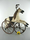 WOOD HORSE VELOCIPEDE TRICYCLE WROUGHT IRON LEATHER SADDLE YARD ORNAMENT ANTIQUE