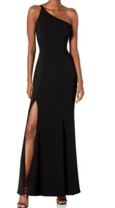 DRESS the POPULATION Black Amy One Shoulder Crepe High Slit Mermaid Gown 2X - Picture 1 of 3