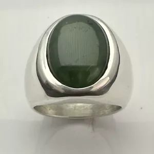 ANELLO UOMO MJG ARGENTO STERLING. CABOCHON DI GIADA NEFRITE 18 x 13 mm. TAGLIA 10 1/2. - Foto 1 di 6