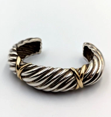 Brazalete Brazalete Vintage Diseño X & Cuerda Torcida Plata de Ley 925 Oro 14k 6" Foto 1 de 4