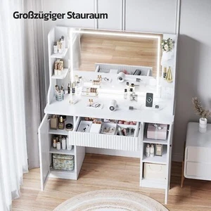 Schminktisch Frisiertisch Kosmetiktisch mit Steckdose LED-Beleuchtung Spiegel - Bild 1 von 9