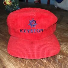 Vintage RED Corduroy Keystone Ski Adjustable Cap Trucker Hat Pins & Patches RARE