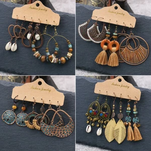 3Pair/Set Chic Bohemian Boho Ethnic Round Drop Dangle Hook Alloy Women Earrings - Picture 1 of 16
