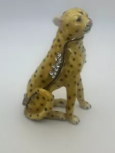 Vintage Juwel Limoges-Stil aufklappbar sitzender Gepard/Leopard Schmuckschatulle Magnetverschluss - Bild 1 von 9