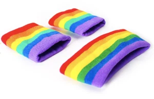 Rainbow Mardi Gras Wristband Headband Set Pride Gay March Parade Colours - Picture 1 of 2