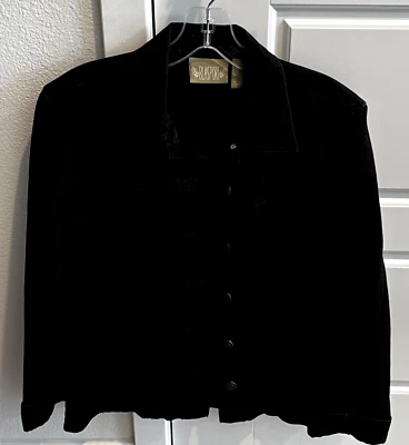 Blassport 黑色牛仔夹克,领纽扣前口袋,尺寸 S — 第 1/4 张图片