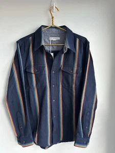 NWT Outerknown Blanket Shirt Men’s Medium Navy Blue Spectrum Rainbow Camp Beach - Picture 1 of 7