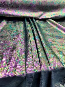 Fabric Sold By The Yard Black Stretch VELVET  FOIL HOLOGRAM GREEN PURPLE SNAKE S - Picture 1 of 9