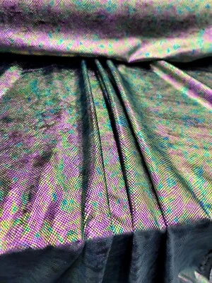 Fabric Sold By The Yard Black Stretch VELVET  FOIL HOLOGRAM GREEN PURPLE SNAKE S - Image 1 of 4