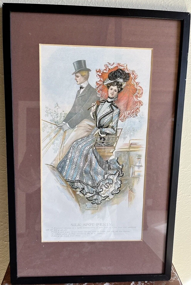 H.B. Clafin Co Ladies Fabric Framed Advertising Print 1890-1914 "Silk Spot Pekin - Image 1 of 4