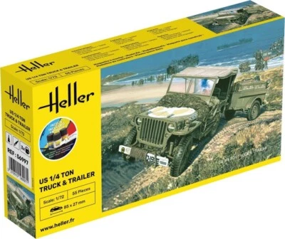 Modello Jeep US 1/4 Ton E Rimorchio 1/72 - Heller Starter Kit 56997 - Immagine 1 di 4