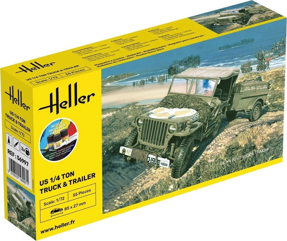 Modello Jeep US 1/4 Ton E Rimorchio 1/72 - Heller Starter Kit 56997 - Immagine 1 di 4