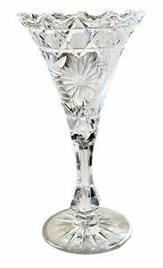 10” Vase American Brilliant Period ABP Cut Crystal Glass Stunning Trumpet Vase