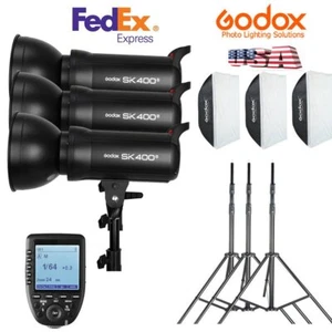 US 3*Godox SK400II Studio Flash+Xpro-O Trigger+60*60cm Softbox Stand For Olympus - Bild 1 von 12