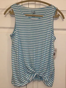 Sweet Tea’s By Pink Rose Top Damen M Twist Front gestreift Stretch Tank blau aqua - Bild 1 von 11