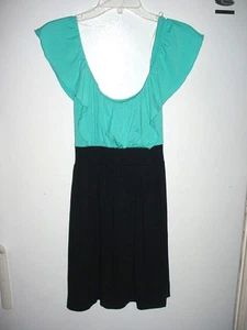 Vestido sin motas azul turquesa negro elástico con volantes-M - Imagen 1 de 1