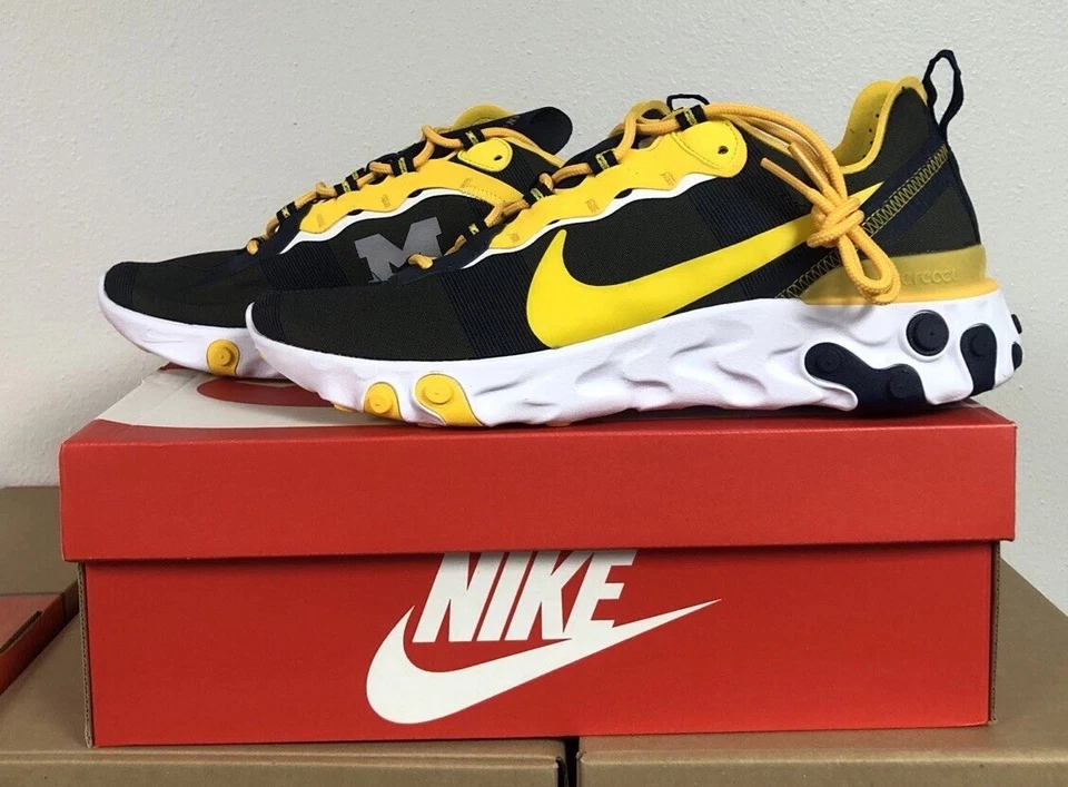 Nike React Element 55 Michigan Wolverines Shoes CK4846 400 Size 10.5 NEW W/Box - Image 1 of 4