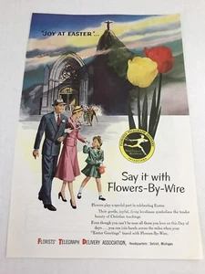 FTD Joy At Easter Flowers By Wire Vtg 1954 Print Ad Art Family At Church - Picture 1 of 3