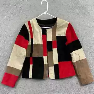 Vintage Karen Arnold Jacket Womens Large Leather Suede 90s Lined Patchwork Zip - Picture 1 of 13