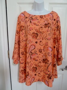 NEW!! DENIM & CO. Plus Sz 3X Colorful Floral Paisley Top - Picture 1 of 6