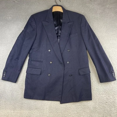 Vintage Aquascutum Mens Navy Blue 100% Wool Double Breasted Blazer Sport Coat 44 - Image 1 of 4