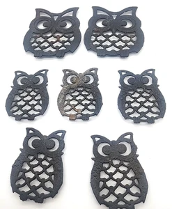 MCM Vintage Eule Design Gusseisen Untersetzer / Untersetzer 2 groß 5 kleine Posten von 7 insgesamt - Bild 1 von 6