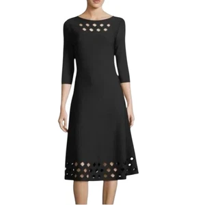 Nic+Zoe Women’s Dress L Black Cutout Detail Midi 3/4 Sleeve Fit Flare Knit - Picture 1 of 10