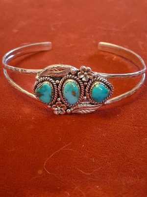 Gorgeous Sterling Silver And Turquoise Southwestern Cuff Bracelet - Image 1 of 4