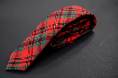 Corbata ajustada a cuadros escoceses escoceses tartán tartán rojo verde dorado para hombre Foto 1 de 3