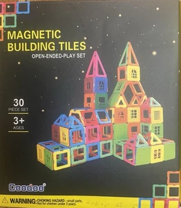 New Magnetic Tiles Building Blocks Toys for Kids Square+Triangle 30 Pcs Set - Picture 1 of 3