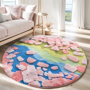 Modern Round Area Rug, Grass Green Moss Aesthetic Rug for Bedroom Non-Slip Th... - Bild 1 von 6
