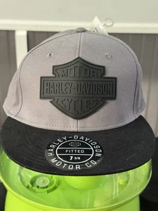 Harley Davidson Bar & Shield Logo Gray Motorcycle Fitted Hat Sz MED 7 3/8 Nit - Picture 1 of 9