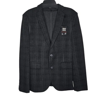 J Ferrar JF Men's Black Plaid Knit Blazer Size M 38/40 Reg Slim Fit Stretch $160 - Image 1 of 4