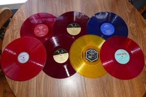 Lot of 7 Colored Red Yellow 12" Vinyl LP's for Arts & Crafts, Decor, Etsy, Party - Imagen 1 de 6